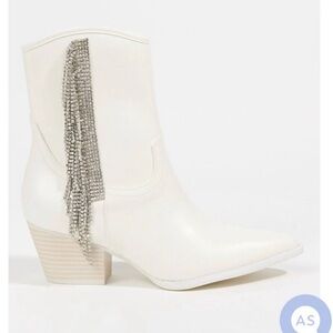 Altar'd State White Silver Heeled Boots with Chain Fringe